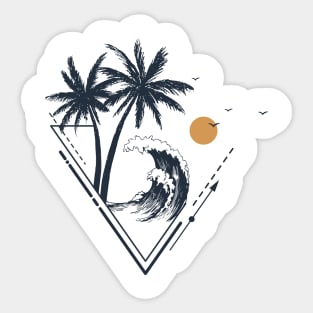 Palms And Waves. Summer, Travel, Vacation. Creative Geometric Style Sticker